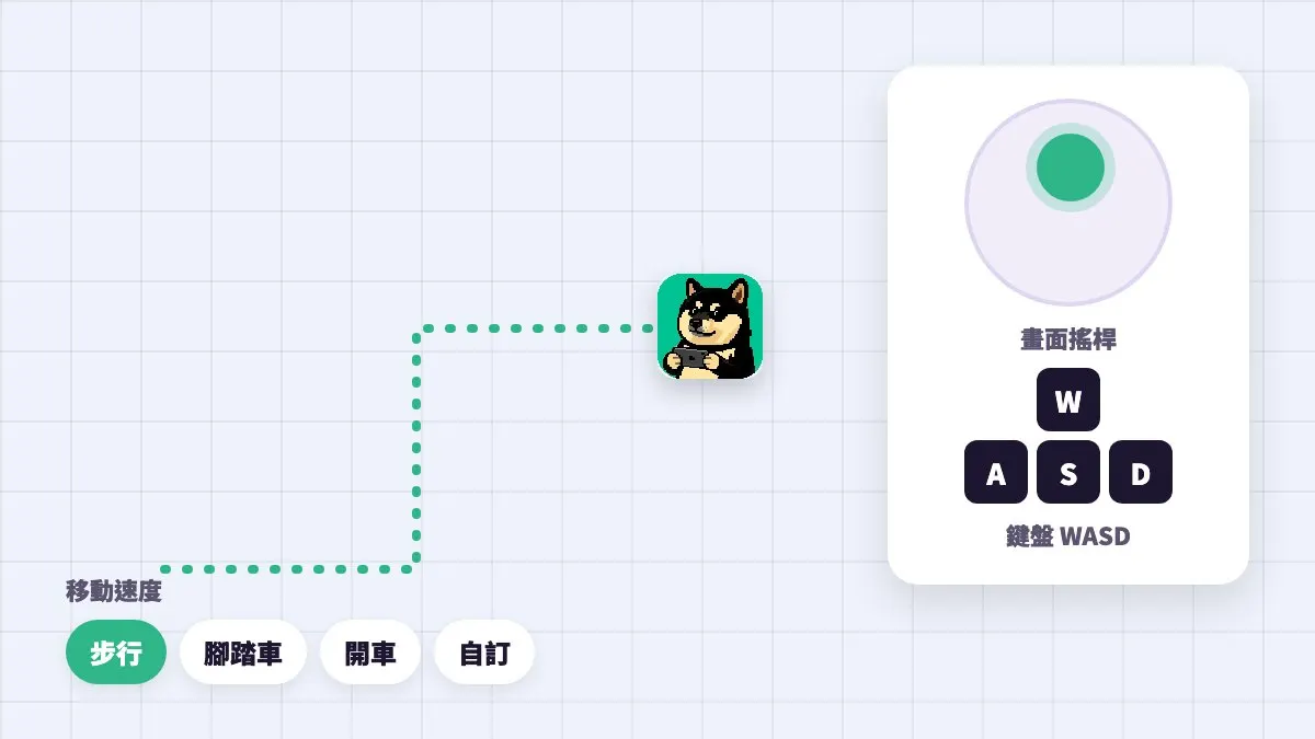 搖桿與 WASD：坐在桌前也能沿著步道走